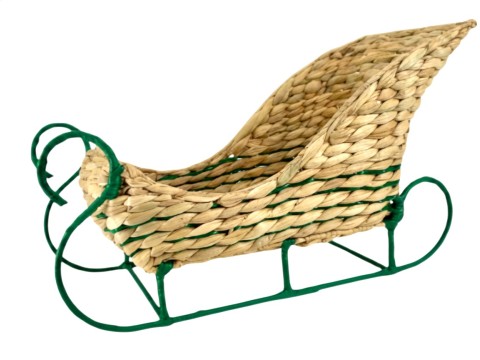 Professional-grade Handcrafted Water Hyacinth Decorative Sleigh with Evergreen Rattique Runners